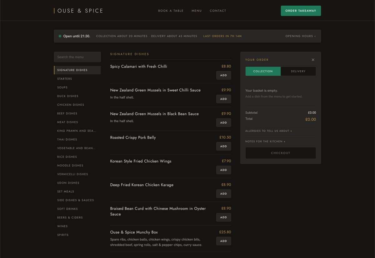 Ouse & Spice online ordering menu
