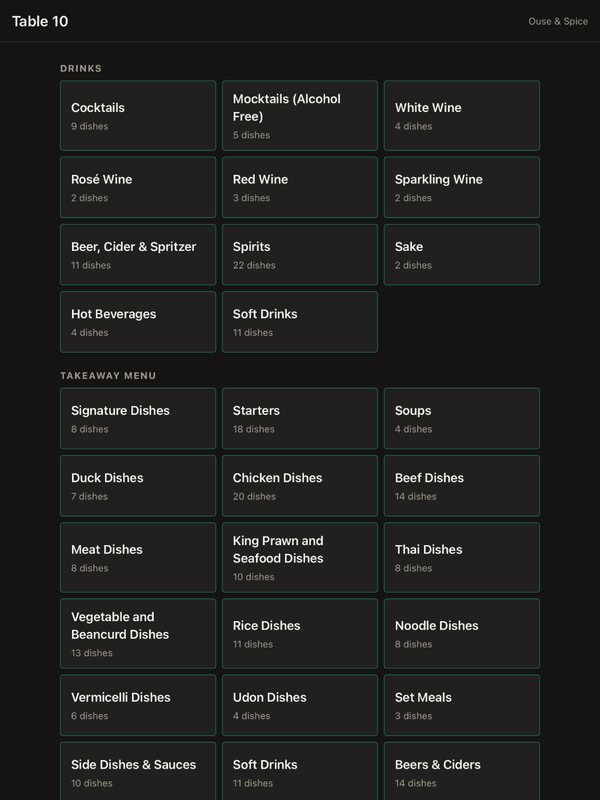 Self-serve menu on a kiosk screen